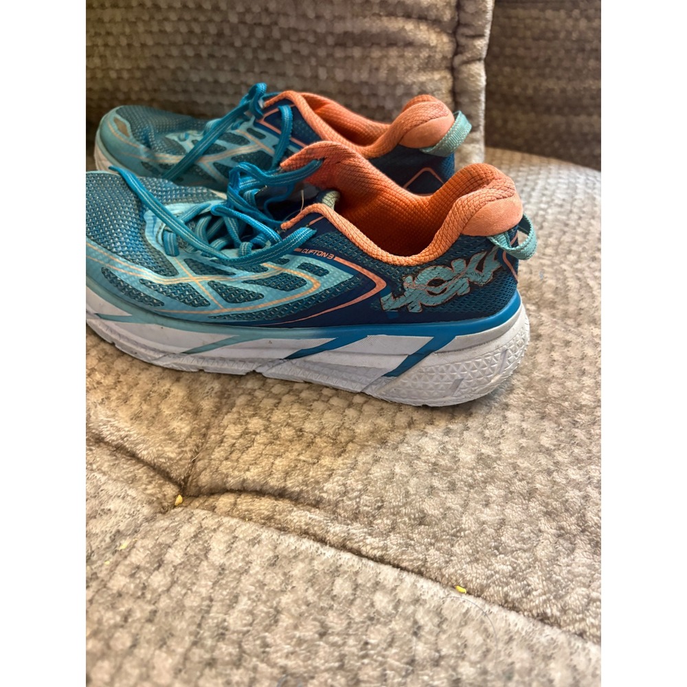 Hoka One One Clifton 3 Womens Running Shoes Blue Orange Athletic Sneakers